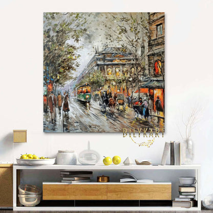 Abstract City Painting on Canvas Cityscape Hand Painted Wall Art Unique Painting Europe City Oil Painting Original Large City Scape Artwork