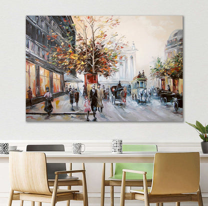 City Street Painting on Canvas Large City Scape Oil painting City scape Wall Art Victorian Street Scene Painting European City Paintings