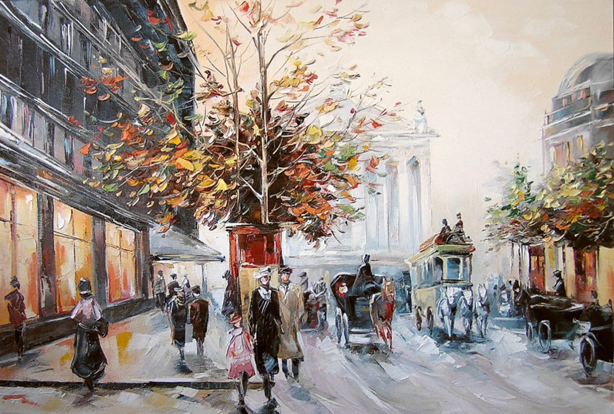 City Street Painting on Canvas Large City Scape Oil painting City scape Wall Art Victorian Street Scene Painting European City Paintings