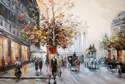 City Street Painting on Canvas Large City Scape Oil painting City scape Wall Art Victorian Street Scene Painting European City Paintings