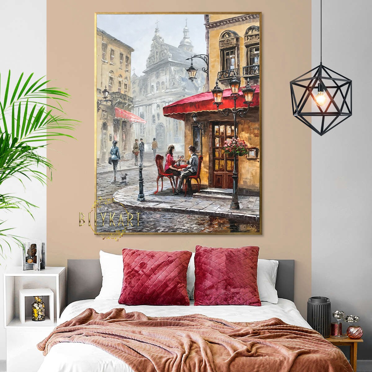 Paris Cafe Painting on Canvas Couple in Cafe Oil Painting Original Café Terrace at Night Couple in Cafe Art Parisian Cafe Painting for Sale