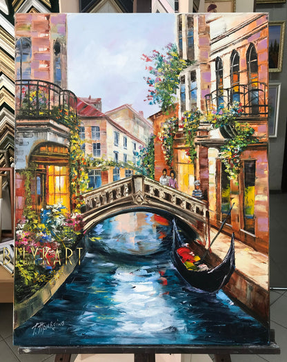 Venice Canal Oil Painting Original Venice Italy Artwork Gondola Paintings Venice Wall Art Italy Cityscape Paintings Ready to Ship Framed Art