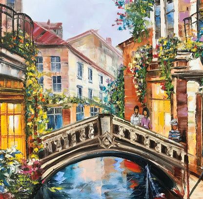 Venice Canal Oil Painting Original Venice Italy Artwork Gondola Paintings Venice Wall Art Italy Cityscape Paintings Ready to Ship Framed Art