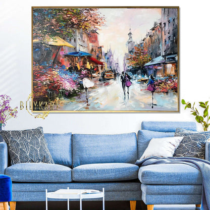 Abstract Cityscape Oil Painting Original France Cafe Scene Paris Paintings Over Bed Decor Parisian City Street Wall Art Paris French Gifts