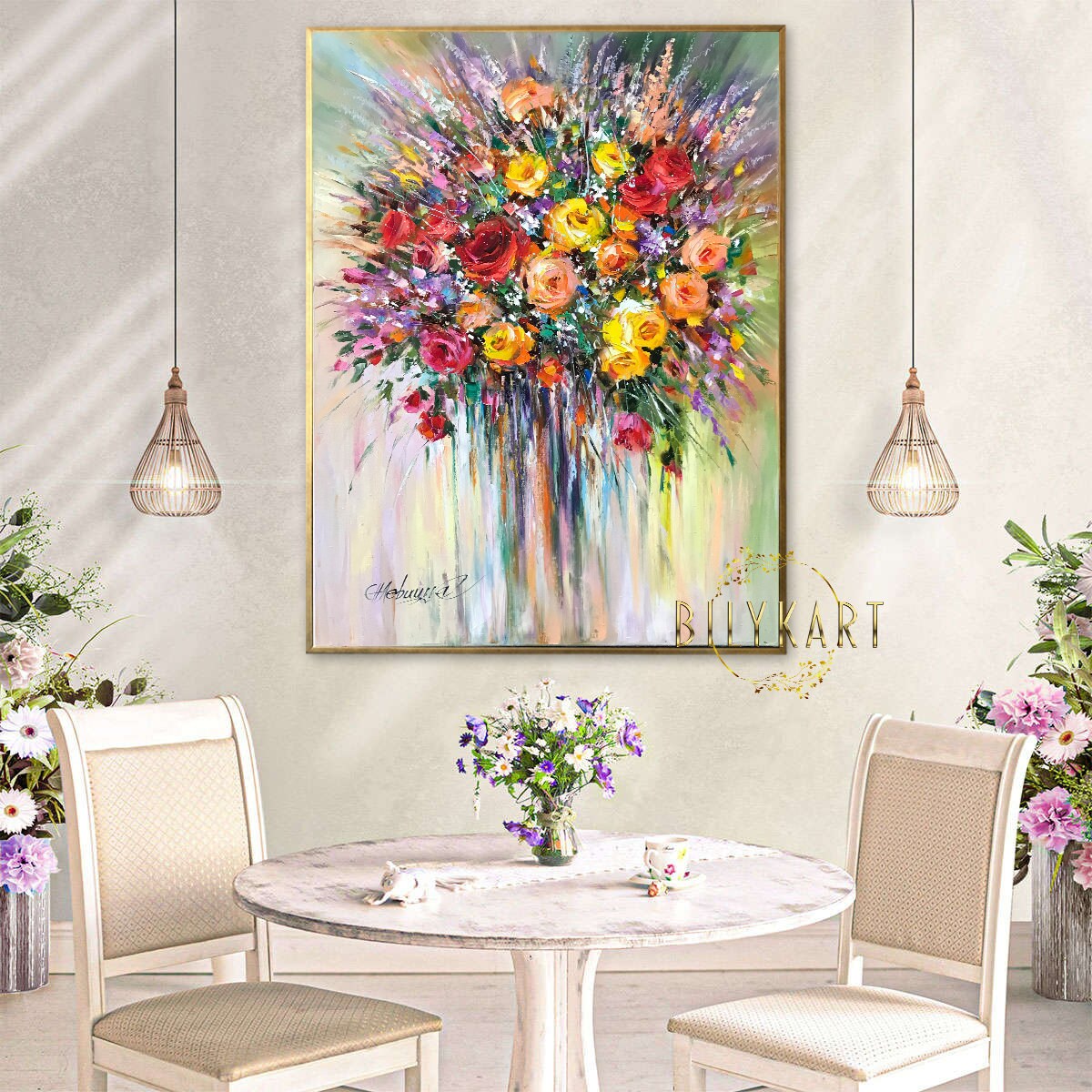 Colorful Abstract Flower Painting on Canvas Large Rose Oil Painting Original Bright Floral Art Extra Large Vibrant Flower Painting Abstract