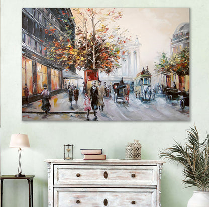 City Street Painting on Canvas Large City Scape Oil painting City scape Wall Art Victorian Street Scene Painting European City Paintings