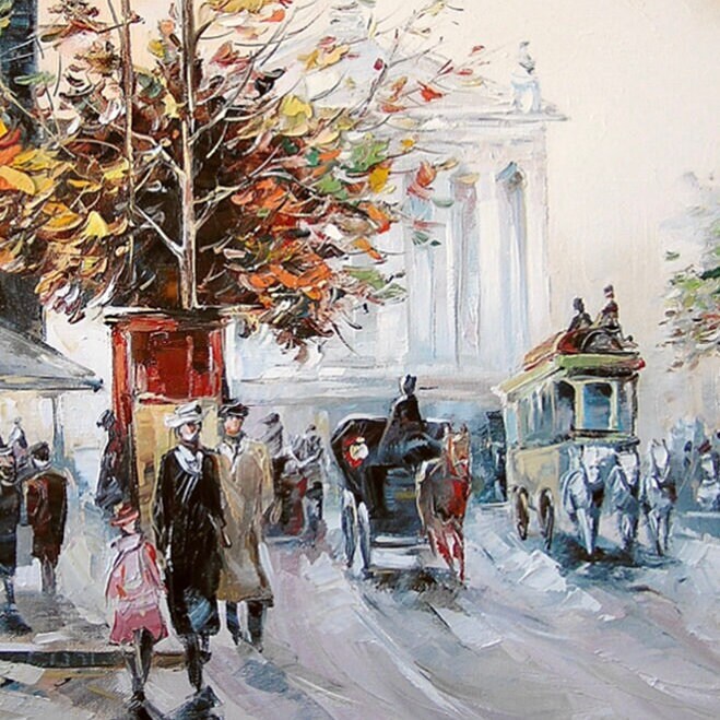 City Street Painting on Canvas Large City Scape Oil painting City scape Wall Art Victorian Street Scene Painting European City Paintings