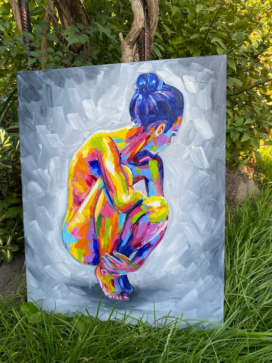 Abstract Female Body Oil Painting Original Figurative Abstract Art Sitting Woman Painting on Canvas Abstract Woman Figurative Painting 40x50