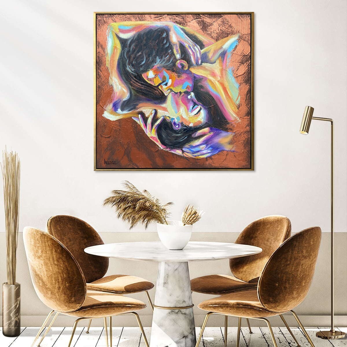 Kissing Couple Paintings on Canvas Lovers Painting Abstract Wall Art Work The Kiss Painting Romantic Couple Art Canvas Gold Painting