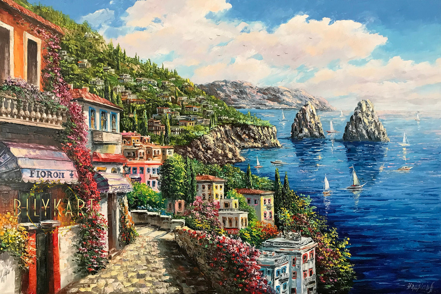 Capri Italy Oil Painting Original Amalfi Coast Painting on Canvas The Most Beautiful Italy Coastal Towns Cities Villages Paintings for Sale