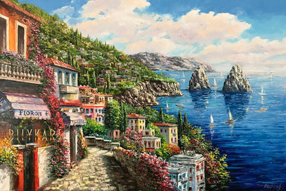 Capri Italy Oil Painting Original Amalfi Coast Painting on Canvas The Most Beautiful Italy Coastal Towns Cities Villages Paintings for Sale