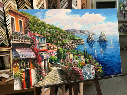 Capri Italy Oil Painting Original Amalfi Coast Painting on Canvas The Most Beautiful Italy Coastal Towns Cities Villages Paintings for Sale
