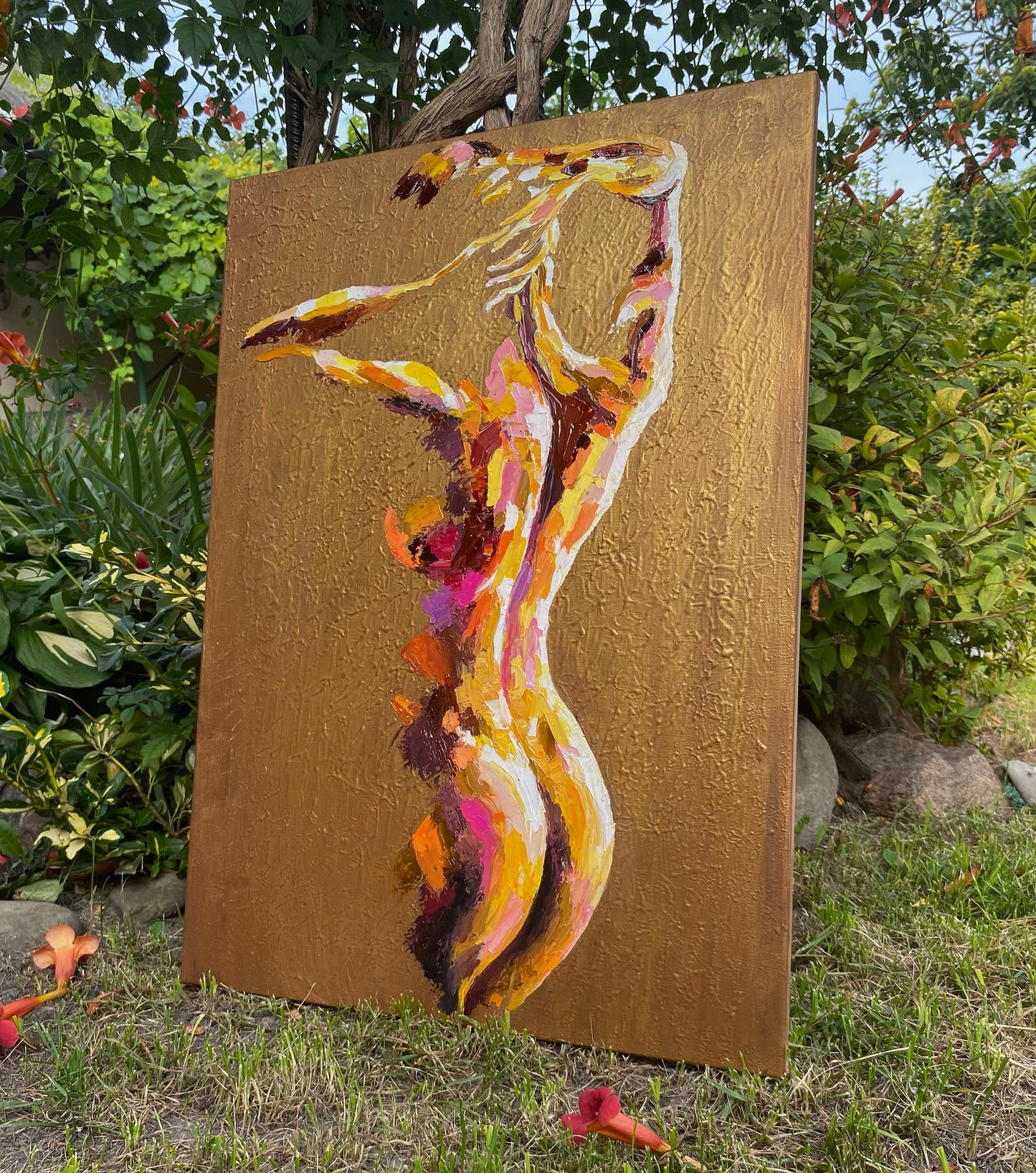 Sexy Nude Woman Painting Original Artwork Female Nude Painting Gold Framed Female Body Figurative Art Naked Woman Back Painting from Behind