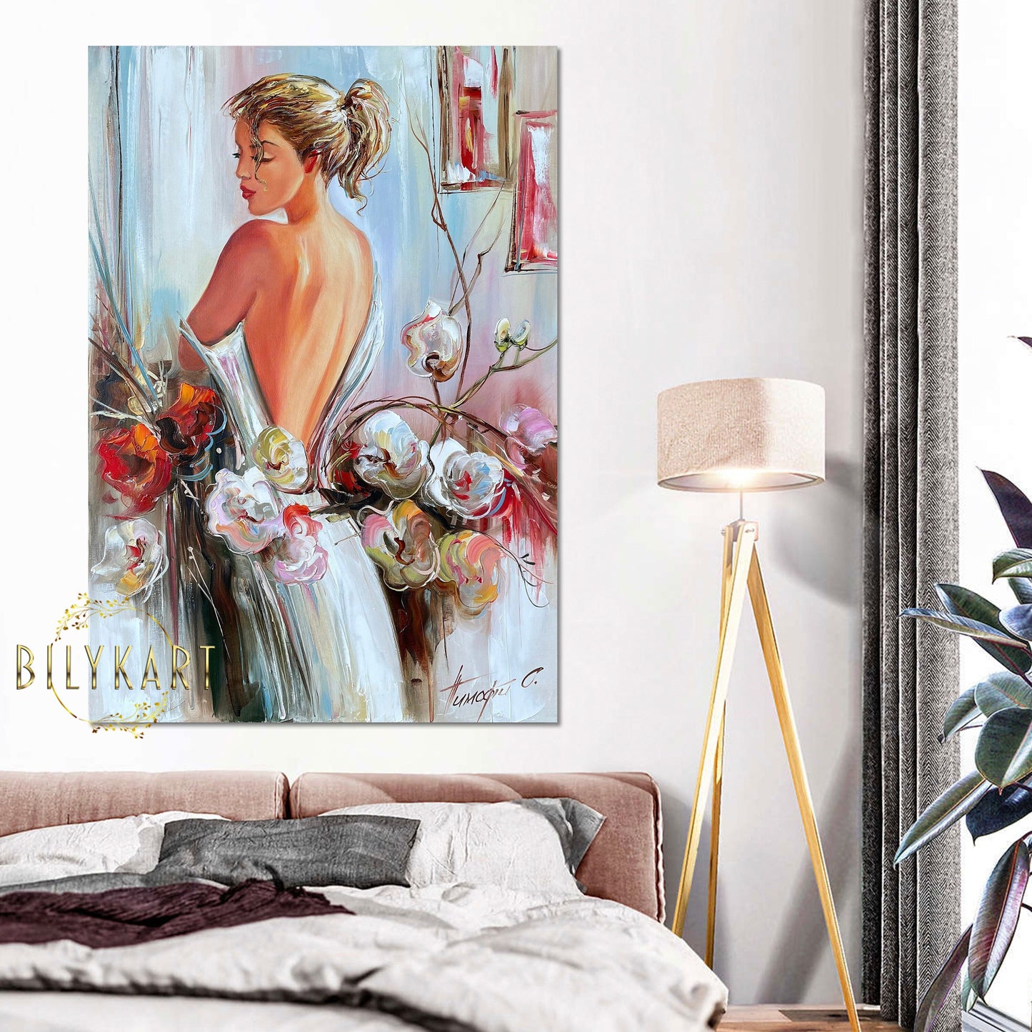 Figure Painting Plant Lady Painting Beautiful Wall Art Aesthetic Painting Master Bedroom Decor Red White Painting 24x36 Magnolia Painting