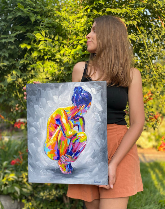 Abstract Female Body Oil Painting Original Figurative Abstract Art Sitting Woman Painting on Canvas Abstract Woman Figurative Painting 40x50