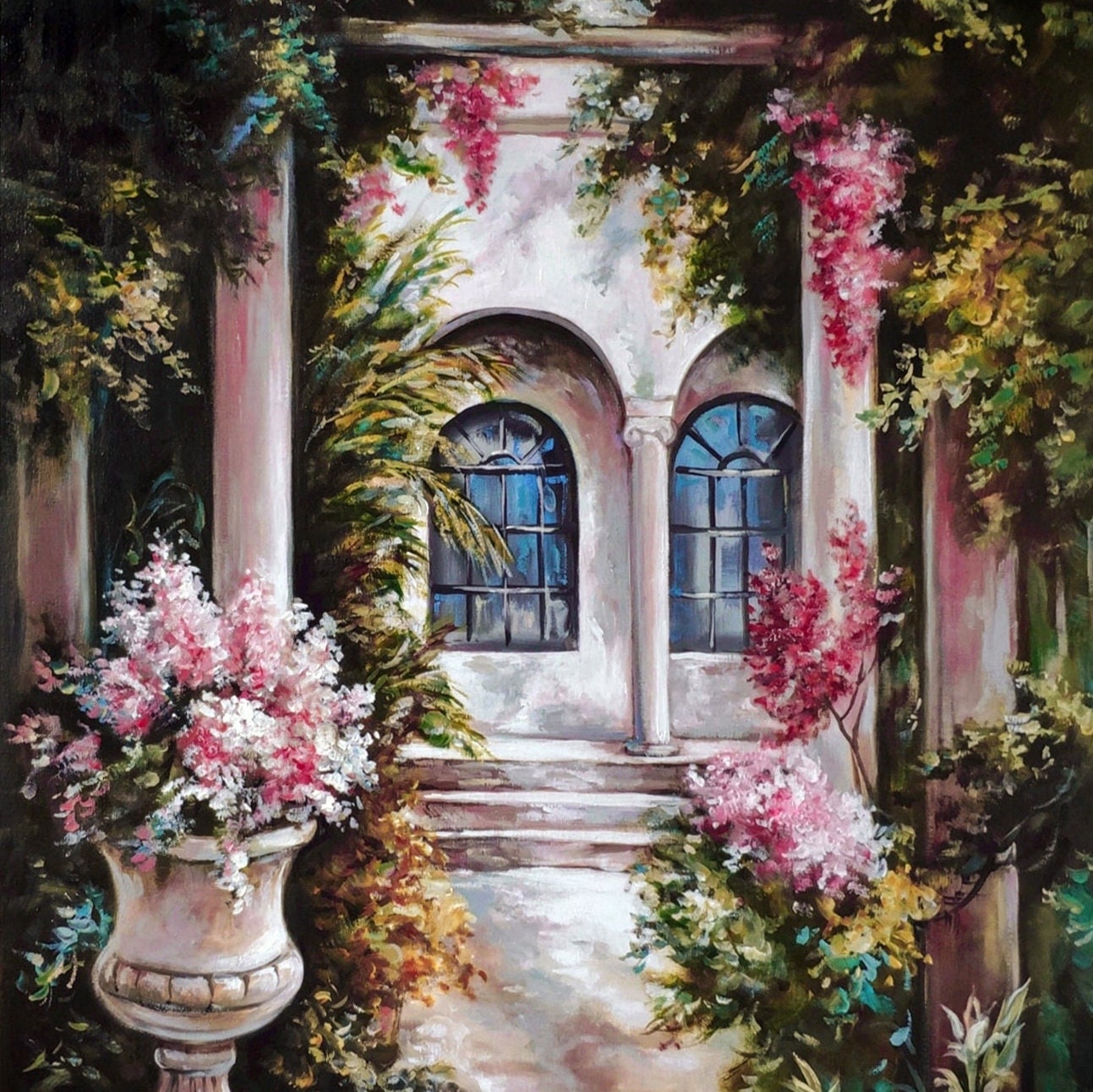 Italian House Painting Hand Painted Italian Garden Framed Art Patio Painting Original Positano Painting Italy Village Painting Italy Artwork