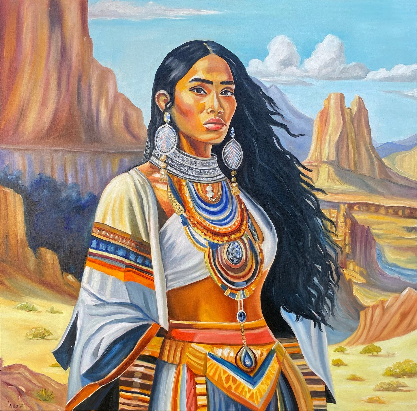 Indigenous Woman Oil Painting Original Beautiful Native American Woman Painting Indigenous Art Canvas Traditional Native American Paintings