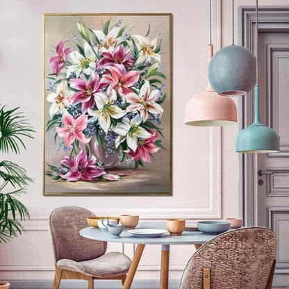 Stargazer Lily Oil Painting Original White Lilies Wall Art Floral Living Room Decor Pink Flowers Canvas Art Flower Lily Painting