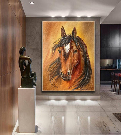 Large Horse Oil Painting Original Abstract Wild Horse Art Equestrian Painting Abstract Horse Head Artwork Large Brown Horse Painting Custom