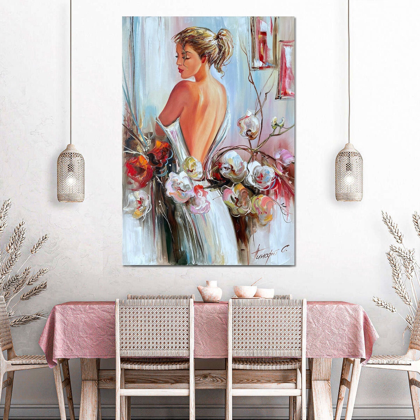 Figure Painting Plant Lady Painting Beautiful Wall Art Aesthetic Painting Master Bedroom Decor Red White Painting 24x36 Magnolia Painting