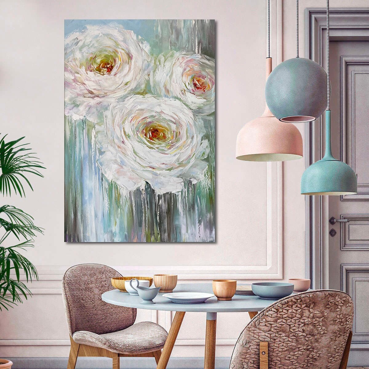 White Roses Painting Original Abstract Rose Wall Decor White Flowers Painting on Canvas Flowers Art Work Rose Oil Painting Flower Artwork