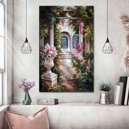 Italian House Painting Hand Painted Italian Garden Framed Art Patio Painting Original Positano Painting Italy Village Painting Italy Artwork