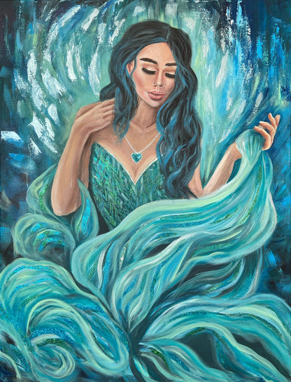 Mermaid Painting Original Beautiful Woman Portrait Painting Pretty Girl Face Painting Art Mermaid Artwork Heart of the Ocean Oil Painting