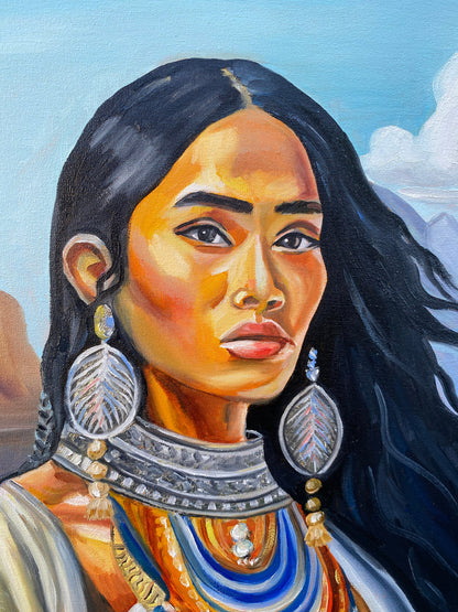 Indigenous Woman Oil Painting Original Beautiful Native American Woman Painting Indigenous Art Canvas Traditional Native American Paintings