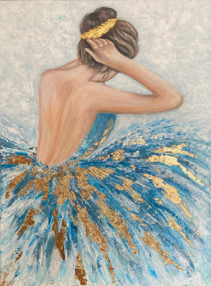 Original Ballerina Painting Teal Gold Wall Art Ballet School Art Ballerina Wall Art Ballet Gifts For Woman Ballerina Paintings on Canvas