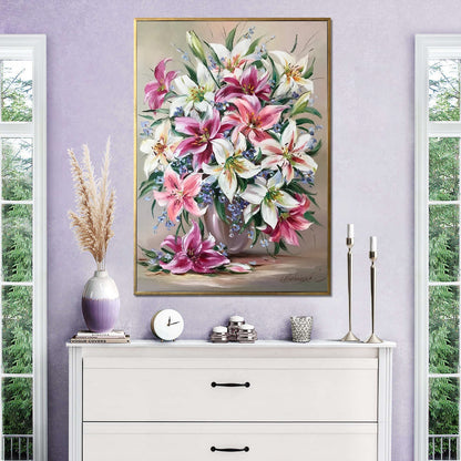 Stargazer Lily Oil Painting Original White Lilies Wall Art Floral Living Room Decor Pink Flowers Canvas Art Flower Lily Painting