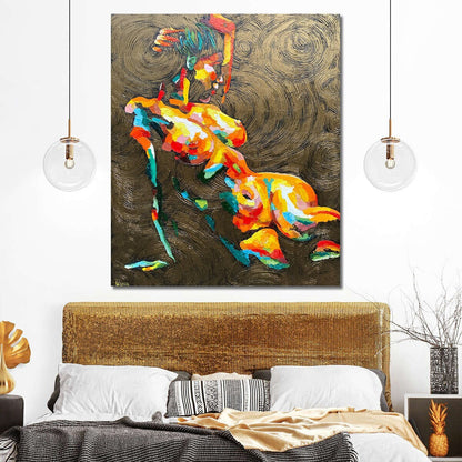 Modern Body Canvas Painting Sexy Nude Woman Oil Painting Original Figurative Painting Female Figure Artwork Full Body Painting Gold Body Art