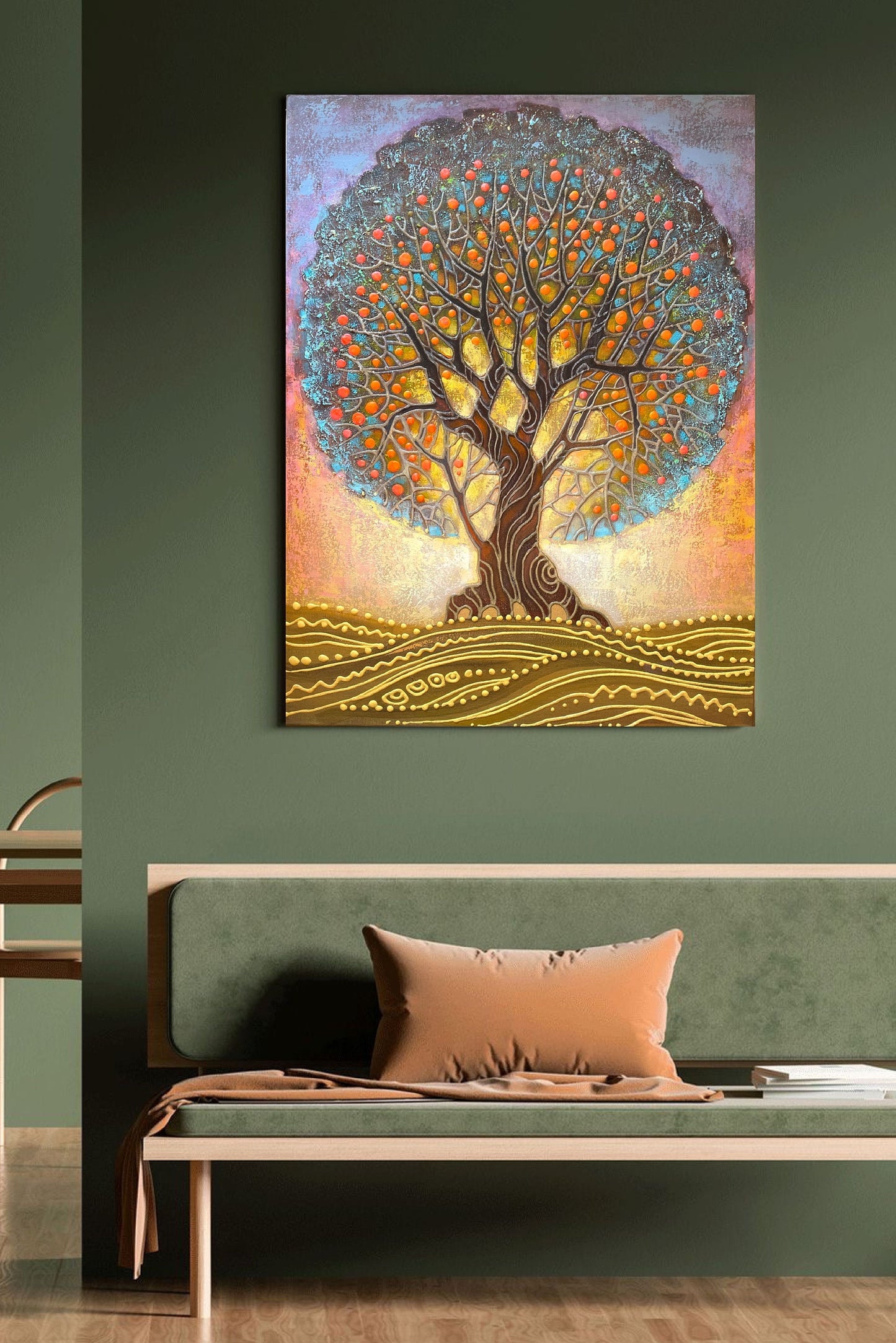 Gustav Klimt Tree of Life Painting on Canvas Apple Tree Painting Large Golden Tree Wall Art Klimt Gold and Blue Art Family Tree Painting