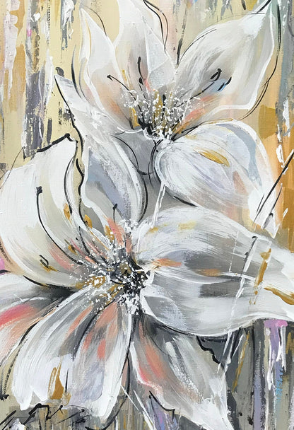 White Lily Painting on Canvas Gold White Abstract Floral Wall Art Large Floral Oil Painting Lilies Abstract Painting Lily Flower Artwork