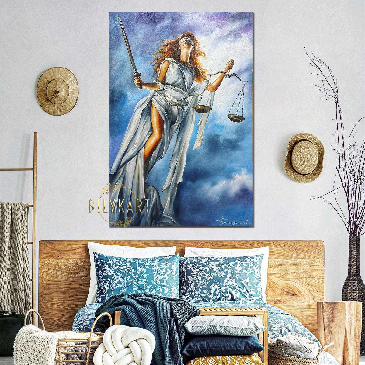 Lady of Justice Oil Painting Scales of Justice Wall Art Lawyer Painting Law Office Decor Greek Goddess of Justice Paintings Lawyer Art Gift