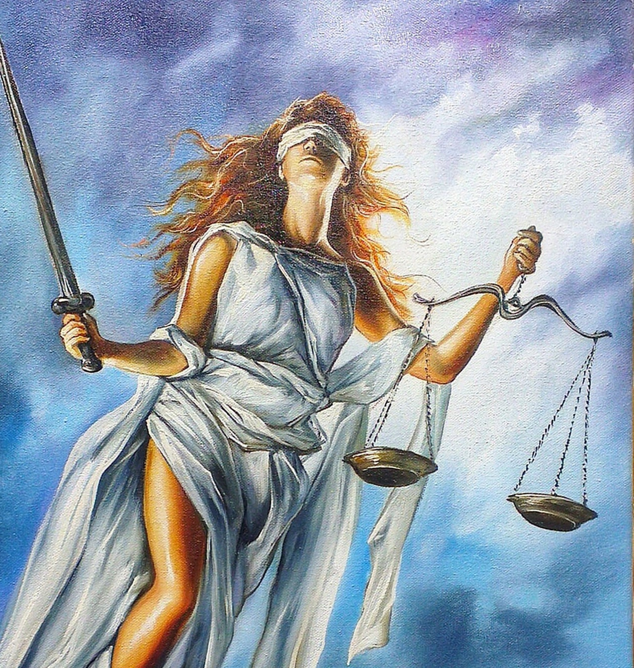 Lady of Justice Oil Painting Scales of Justice Wall Art Lawyer Painting Law Office Decor Greek Goddess of Justice Paintings Lawyer Art Gift