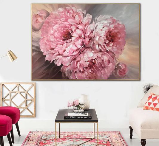 Pink Peonies Oil Painting Original, Large Peony Flowers Wall Art, Peony Flower Oil Painting on Canvas, Pink Floral Art, Peonies Wall Art