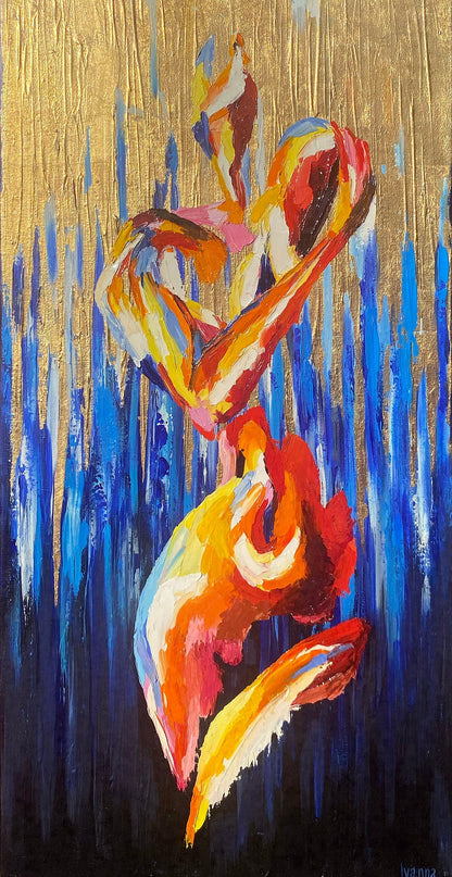 Modern Body Canvas Painting Sexy Nude Woman Oil Painting Erotic Painting Abstract Female Figure Art Full Body Painting Gold Leaf Body Art