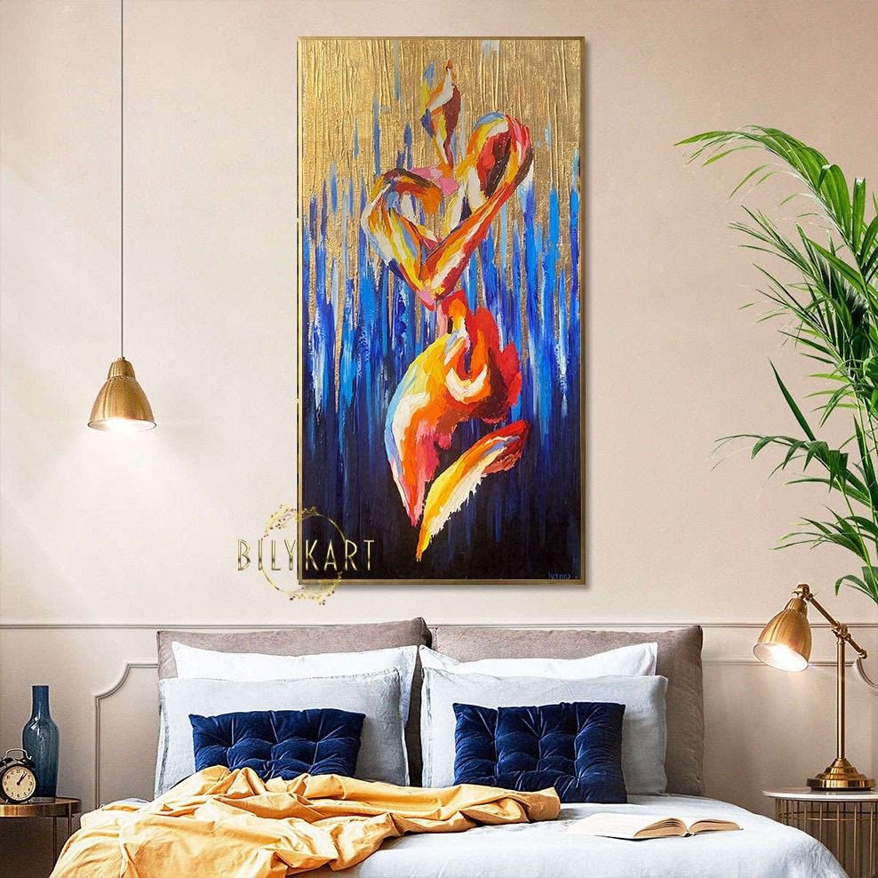 Modern Body Canvas Painting Sexy Nude Woman Oil Painting Erotic Painting Abstract Female Figure Art Full Body Painting Gold Leaf Body Art