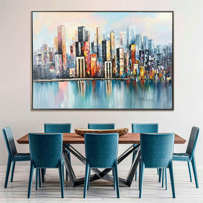 Abstract New York City Oil Painting, NYC Skyline Painting, Extra Large Brooklyn NY Modern Wall Art, City Skyline Abstract NYC Oil Painting