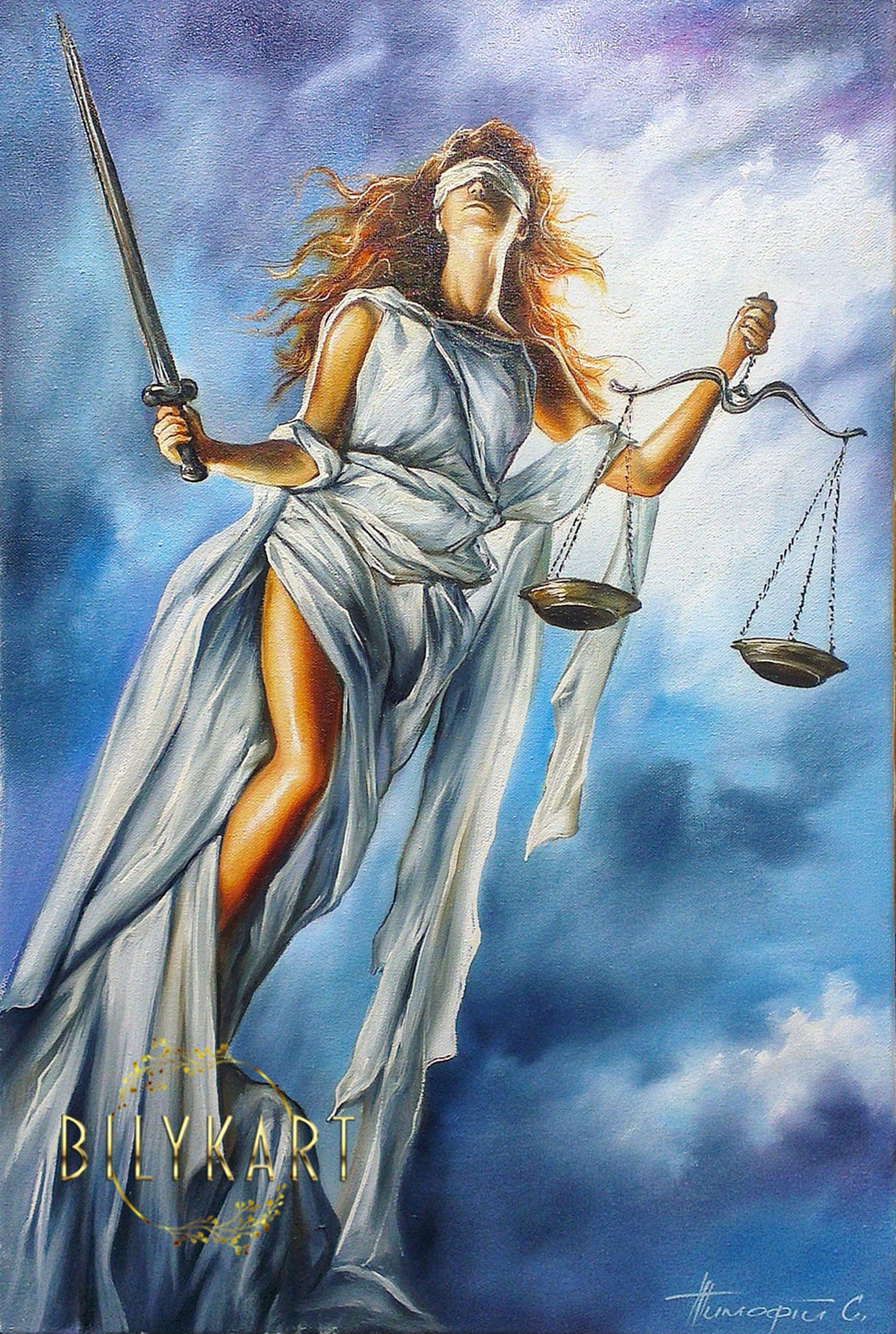 Lady of Justice Oil Painting Scales of Justice Wall Art Lawyer Painting Law Office Decor Greek Goddess of Justice Paintings Lawyer Art Gift