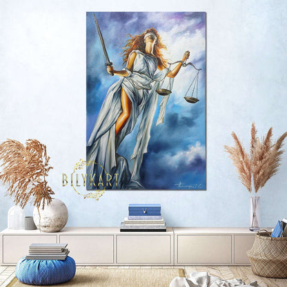 Lady of Justice Oil Painting Scales of Justice Wall Art Lawyer Painting Law Office Decor Greek Goddess of Justice Paintings Lawyer Art Gift