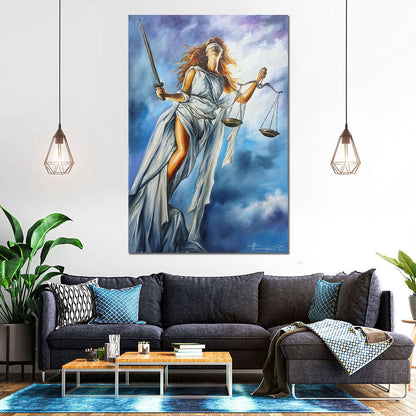 Lady of Justice Oil Painting Scales of Justice Wall Art Lawyer Painting Law Office Decor Greek Goddess of Justice Paintings Lawyer Art Gift