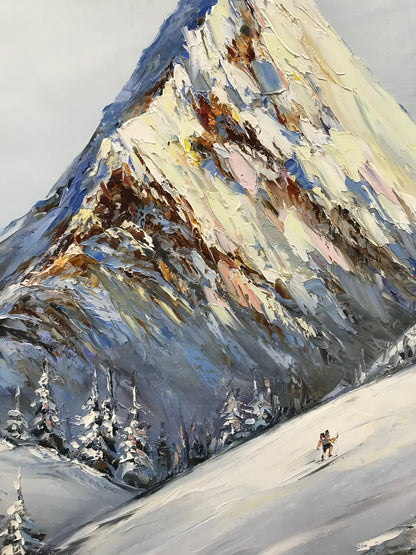 Mountain Everest Oil Painting Original Abstract Mountain Painting Mens Ski Wall Art Ski Painting Canvas Himalayan Mountain Painting Art Gift