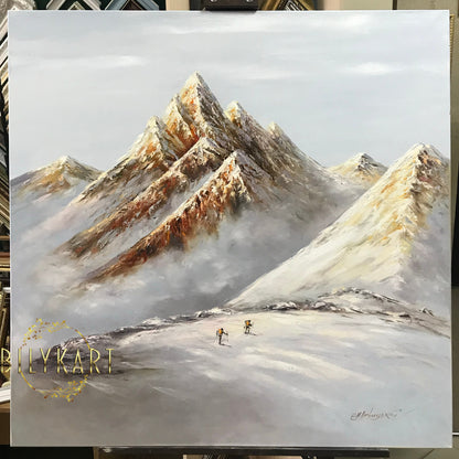 Rocky Mountains Painting Canvas Ski Painting Mountain Ski Art Snowy Mountain Scene Oil Painting Original Modern Mountain Landscape Painting