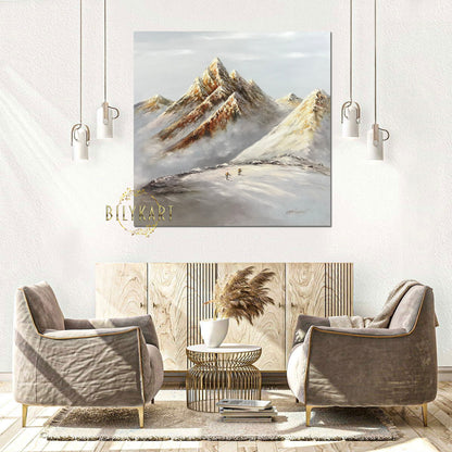 Rocky Mountains Painting Canvas Ski Painting Mountain Ski Art Snowy Mountain Scene Oil Painting Original Modern Mountain Landscape Painting