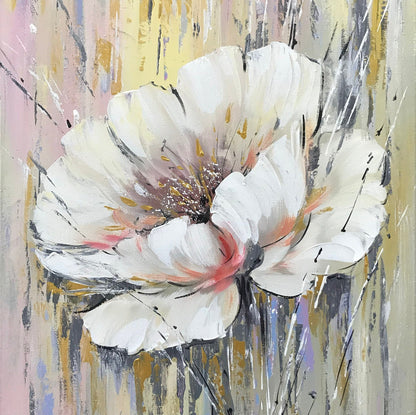 White Flower Oil Painting Original Art Abstract Flower Paintings on Canvas Gold Framed Floral Art Large Single Flower Painting on Canvas