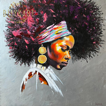 African American Painting Canvas Abstract African American Wall Art Colorful African Woman Art Work Framed Black Woman Portrait Oil Painting