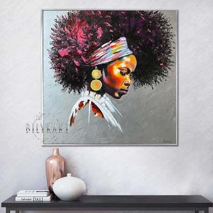 African American Painting Canvas Abstract African American Wall Art Colorful African Woman Art Work Framed Black Woman Portrait Oil Painting