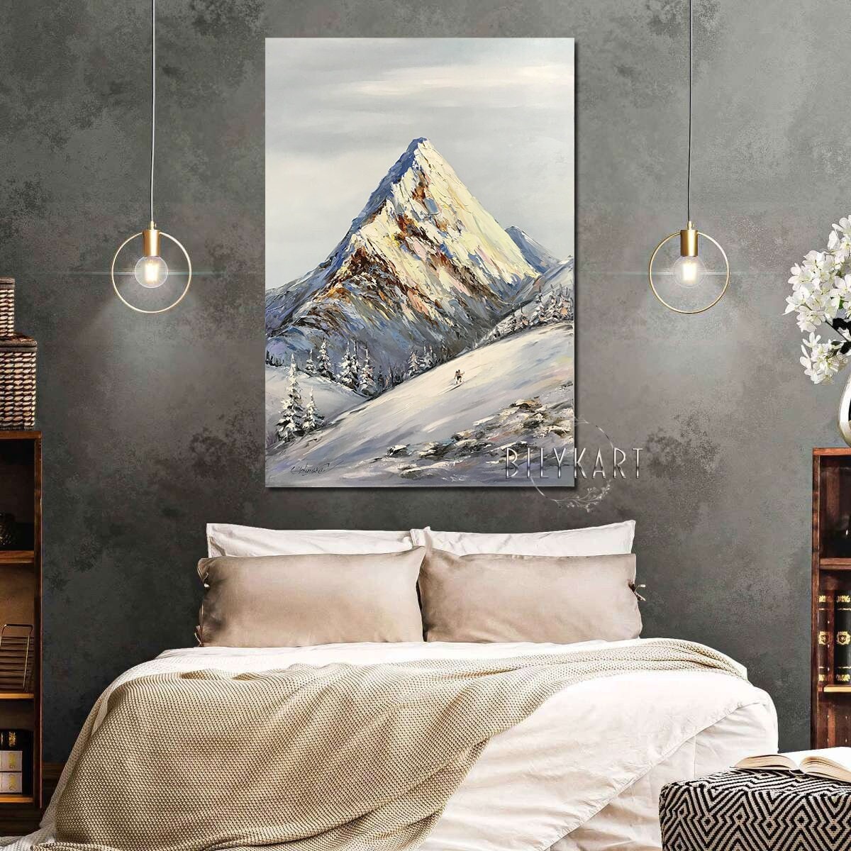 Mountain Everest Oil Painting Original Abstract Mountain Painting Mens Ski Wall Art Ski Painting Canvas Himalayan Mountain Painting Art Gift