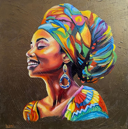 African American Oil Painting Original African Lady Painting Black Girl Artwork Gold Modern Woman Wall Art African Canvas Paintings for Sale